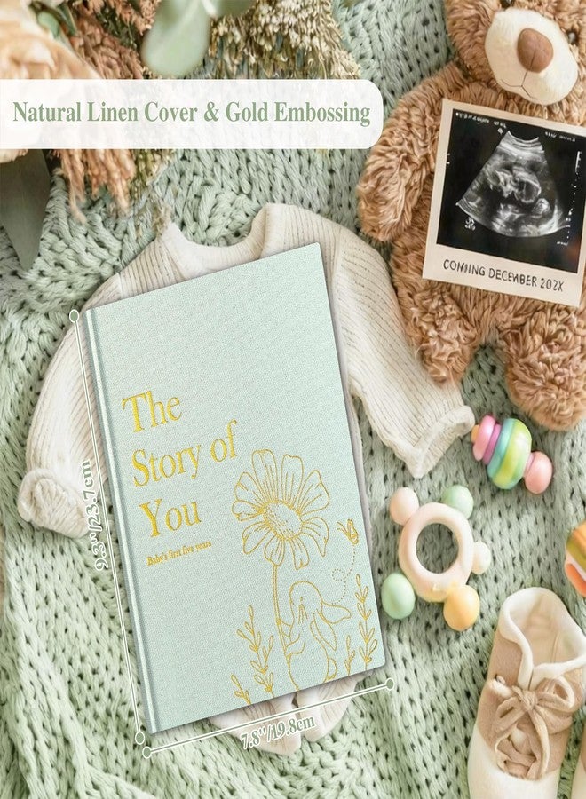 Lanpn Baby Memory Book for Boy Girl - The Story of You, Newborn Babys Book Keepsake Photo Album for New Parents, Linen Cover Baby First 5 Year Milestone Journal Scrapbook (Sage Green, 154 Pages) - Image 2